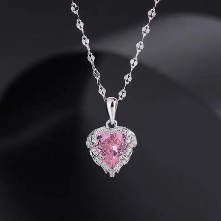 Silver Pink Diamond Heart-Design Necklaces